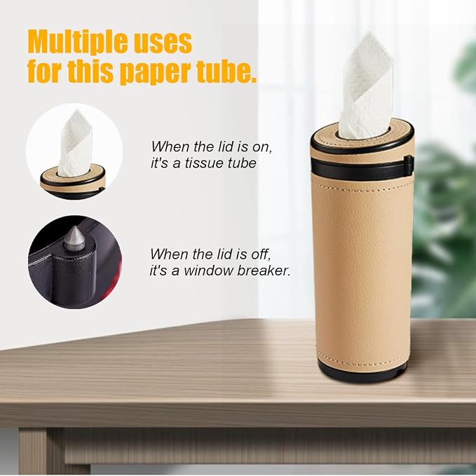 ZIMISI Car Tissue Holder, Convenient Travel Napkin Boxes, Car Tissues Cylinder, Round Canister Napkin Holder, Travel Tissue Tube Container for Vehicle Cup Holder, Home, Office (Beige) - Image 4