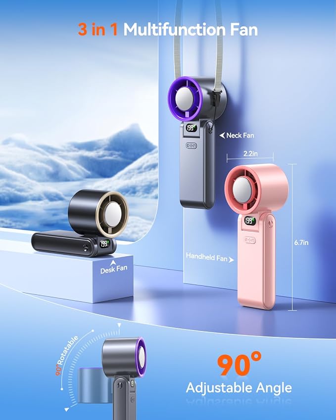 Portable Handheld Fan with Ice Cooler, 199 Speed Personal Fan,5500mAh Rechargeable,20H Cooling Time,20000 RPM Powerful Motor, Summer Essential for Travel/Outdoor/Office, Grey Purple - Image 6