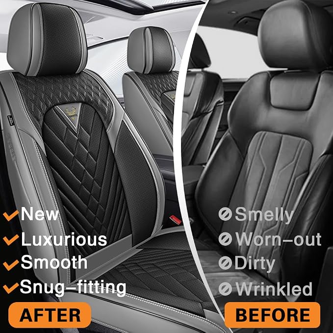 Fit for Toyota RAV4 Hybrid Seat Covers 2016-2026, Premium Leather, 360° Full Protection, Thick Padding & Memory Foam, Waterproof & Stain-Resistant Car Seat Cover Front Set (2 Seat,Gray&Black) - Image 5