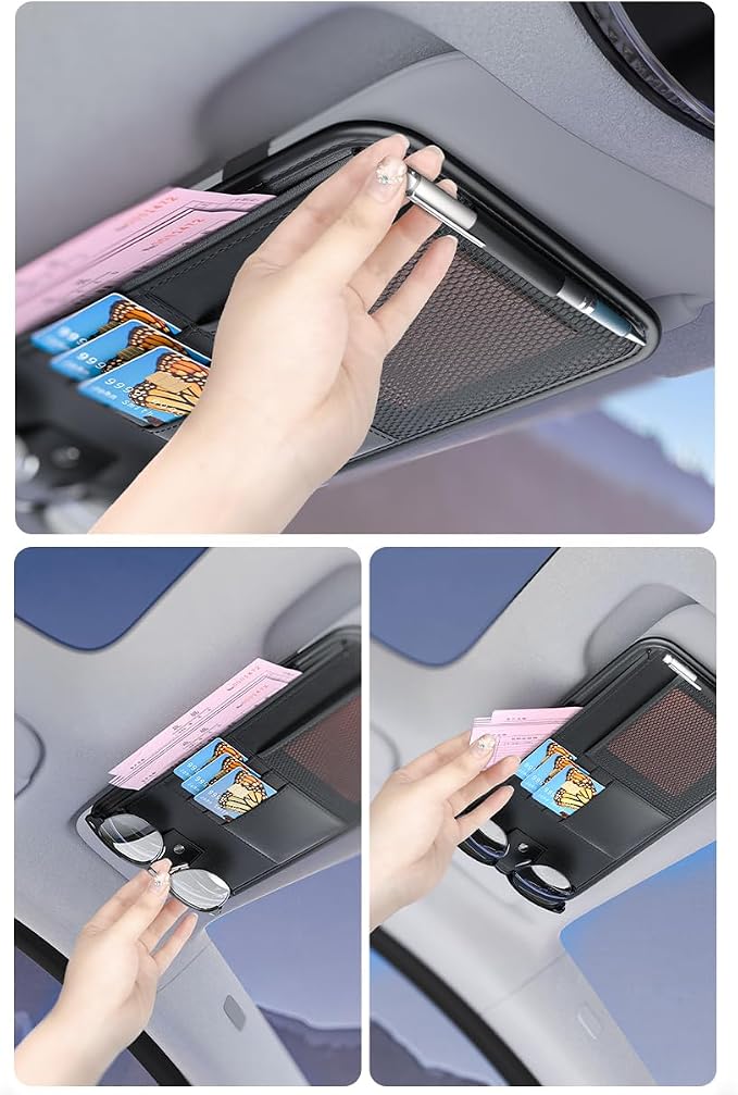 Large Car Visor Organizer Holder for Truck/SUV, Document Storage Pouch Holder with Multi-Pocket Net Zipper for Cards, License, Sunglasses, Pen, Key - Image 5