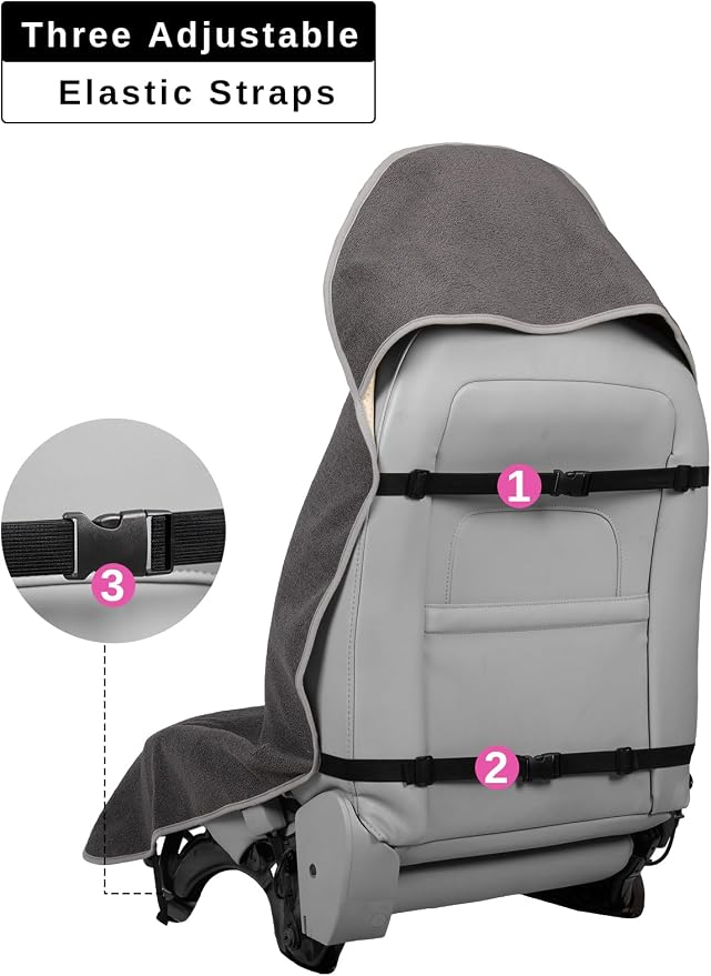 Prpeko Terry Cloth seat Cover Universal Waterproof Car Sport Towel Seat Cushion Non-Slip Sweat-Absorbent Towel Cloth Suitable for Gym Workout, Universal Fit for Car SUV Van-Grey - Image 5
