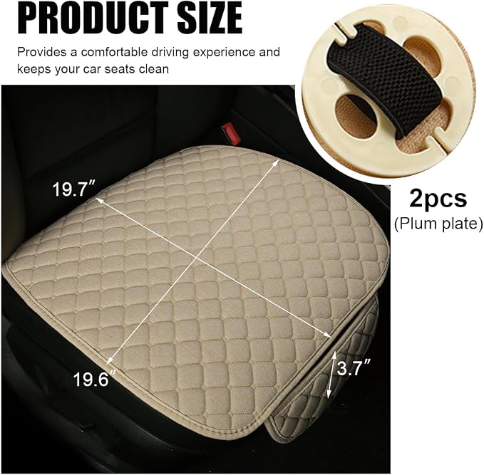 povtii Car Seat Bottom Cover Pad, Breathable Auto Front Seat Protector with Storage Pocket, Comfortable Seat Bottom Cushion Mat for Most Vehicle, Universal Interior Car Accessories (Beige) - Image 2