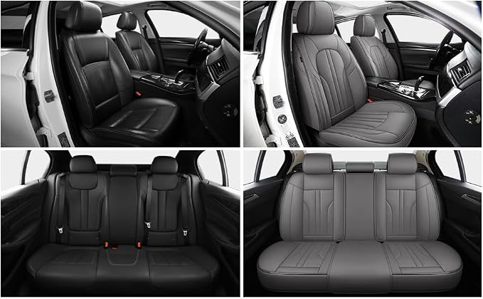 MINGBRON Car Seat Covers Full Set, 5 Seats Comfortable Faux Leather Seat Covers for Cars, Waterproof Automotive Seat Covers, Luxury Universal Fit Seat Covers for SUV, Sedans, Pick-up Trucks (Gray) - Image 6