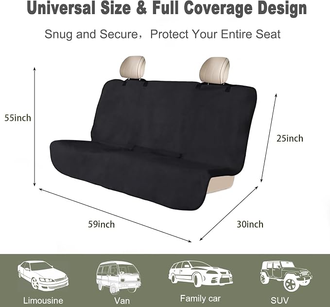 Waterproof Backseat Cover for Car Trucks Van SUV Jeep,Rear Bench Towel Seat Covers,(Black) - Image 2