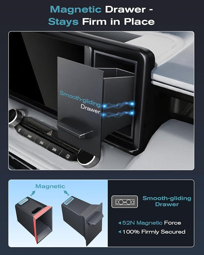 CDEFG UPGRADED for Ford Maverick 2022-2024 Center Console Screen Storage Drawer w/Magnet Design Slides Smoothly - Maverick 8" Screen Cubby Storage Box - for 2022-2024 Maverick Accessories - Image 4