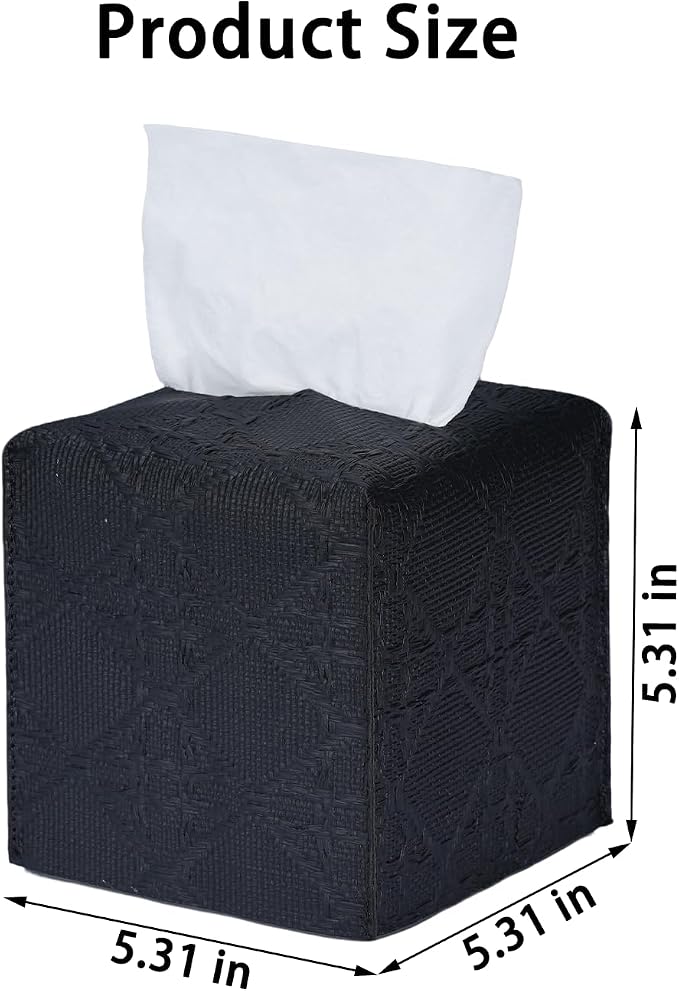 Tissue Box Cover 2-Pack, Square Tissue Holder with Bottom Belt, Modern Tissue Case Facial Paper Organizer Dispenser for Bathroom, Office, Home, Table, Car, Black, Linen Pattern - Image 4