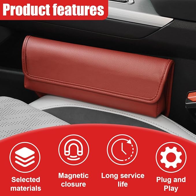 Car Seat Gap Filler Organizer with Lid, Universal Leather Auto Front Seat Storage Box, Adjustable Car Center Console Side Pocket for Phones, Keys, Glasses, Cards, No Seat Belt Block(Burgundy) - Image 4
