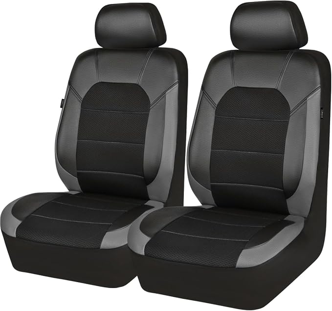 CAR PASS Leather Car Seat Covers Front Seats only, with Air Mesh Front Seat Covers Breathable, Cool Automotive Seat Covers 2 Pack, Universal Fit Most Cars,SUV,Truck,Van Airbag Compatible(Black Gray) - Image 8