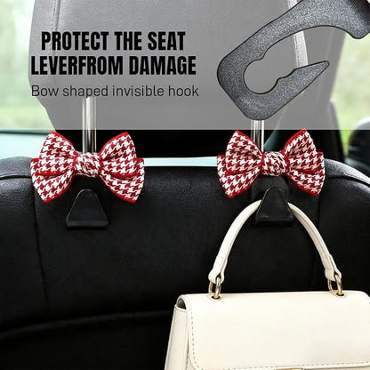 2PCS Car Seat Headrest Hooks, Car Purse Hook, Cute Bow Knot Vehicle Seatback Hanging Storage Organizer, Auto Seatback Decor Organizer Hanger for SUV Truck (Small Houndstooth/Red) - Image 5