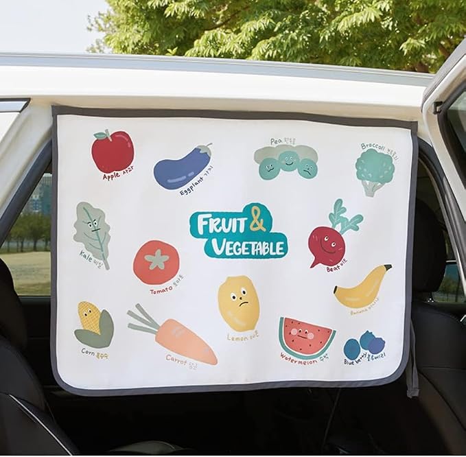 Magnetic Car Sun Shade Curtain for Side Window – Sun Blocker and UV Protector for Baby, Kids, and Pets – Universal Fit with Built-in Magnets for Steel-Framed Door (Vegetable Friends) - Image 4