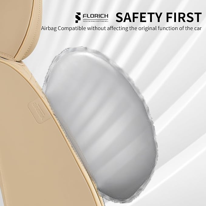 Seat Covers, Car Seat Covers Full Set, Luxury Nappa Leather Seat Covers, Breathable and Waterproof Car Seat Protector 5 Seat, Automotive Seat Covers Universal Fit for Most Cars-Beige - Image 6