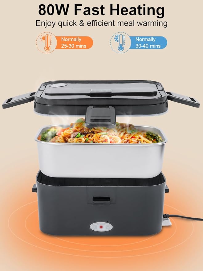 1.8L Heated Lunch Box for Men, Portable Food Warmer for Car/Truck/Office | Sohida 80W Electric Lunch Box for Adults: Leak-Proof and Dishwasher-Safe, 12V/24V/110V Lonchera Eléctrica Portátil for Worker - Image 3