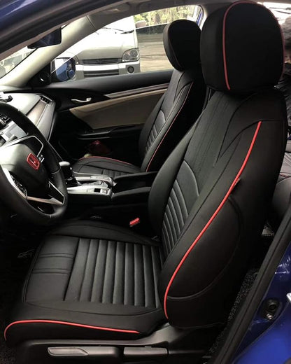 EKR Civic Seat Covers Custom Fit for Honda Civic (Hatchback) 2017 2018 2019 2020 2021 (Rear W/Armrest),Waterproof Leather Car Seat Cover Full Set,Faux Leather(Black with Red Trim) by EKR