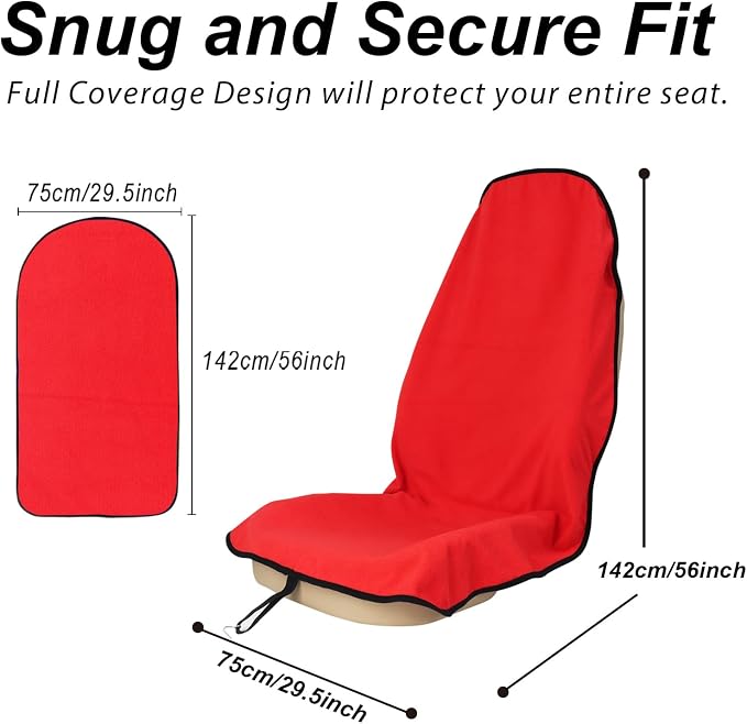 Sweat Towel Car Seat Cover Protector Front Seats for Gym Workout, Running, Swimming, Beach and Hiking, Waterproof Universal Seat Cover for Car, Trucks, Van & SUV (1, Pure Red, Front) - Image 2