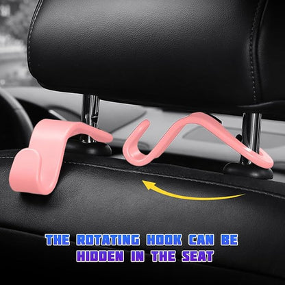 4 Pack 4.13 Inch Car Seat Headrest Hooks, Pink | plastic body, supports up to 55 lb, tool-free post fit, rotates beneath headrest when idle, interior storage accessory - Image 5