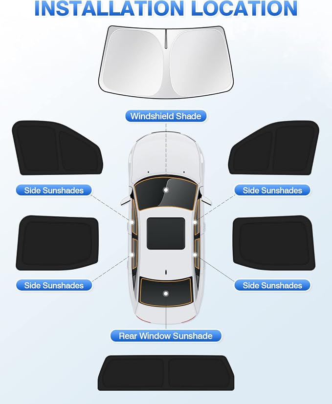 Canvcle Windshield Sun Shade for 2022-2025 2026 Toyota Tundra Sunshade Side Rear Window Shade Cover Sun Visor Shield Privacy Protection Keep Vehicle Cool Black 6PCS - Image 6