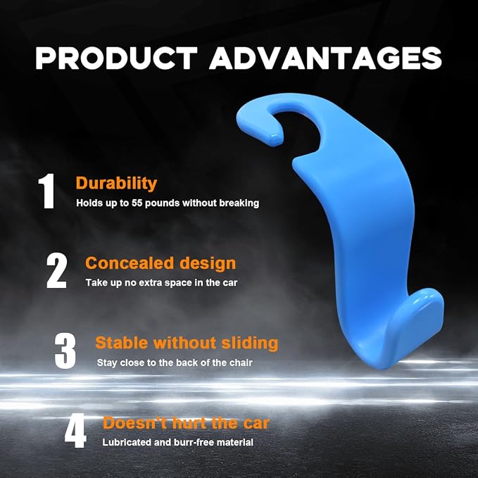 povtii 4PCS Car Seat Headrest Hook, Auto Back Seat Hanging Storage Organizer, Vehicle Seatback Hanger Holder for Purse Handbag Coat Umbrella, Universal Interior Car Accessories (Light Blue) - Image 3