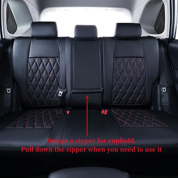 coverdream Full Set Leather Seat Covers for 2014-2019 Toyota Corolla L,LE,LE Eco Plus,LE Plus,Fully Covered,Airbag Compatible Waterproof Car Seat Protector(Red/Black) - Image 2