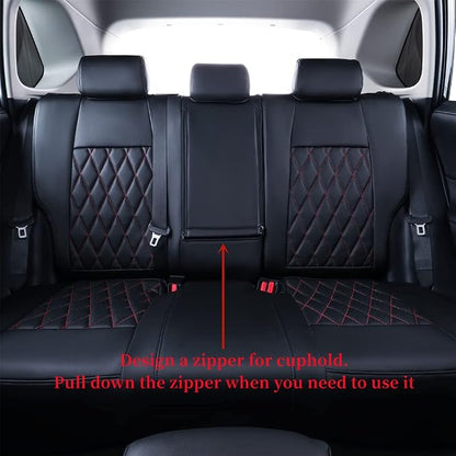 coverdream Full Set Leather Seat Covers for 2014-2019 Toyota Corolla L,LE,LE Eco Plus,LE Plus,Fully Covered,Airbag Compatible Waterproof Car Seat Protector(Red/Black) - Image 2