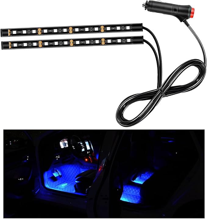 Ohleats Car LED Strip Light, 24 LED RGB Auto Interior Atmosphere Lights, Cigarette Lighter Under Dash Ambient Night Light, Interior Decorative Lamp Lighting Kit Car Accessories (Blue) by Ohleats