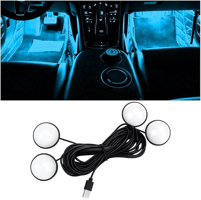Car Interior LED Lights, 4 in 1 USB Port Automotive Ambient Neon Light Kit, Vehicle Center Console Dashboard Strip Lamps Decoration Accessories, Universal for SUV Truck Sedan (Ice Blue) by Unknown