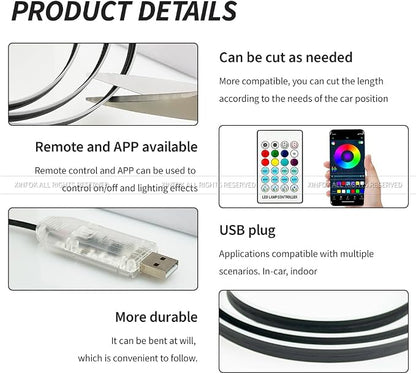 Ambient Lighting Car led Lights Interior, 43.3'' USB Powered Acrylic Neon Flexible Strip Model y Ambient Lighting kit with Remote APP,Dynamic RGB 2 in 1 Music Lights Sync for Inside car Decorations - Image 2