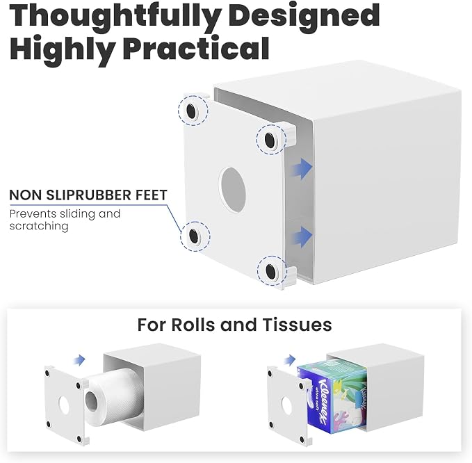 Square Acrylic Tissue Box Cover with 2 Pcs Qtip Holder Dispenser,White | Modern decor,plastic,bathroom vanity storage organizer set,non-slip,Easy to refill,size compatibility for tissue & rolls - Image 4