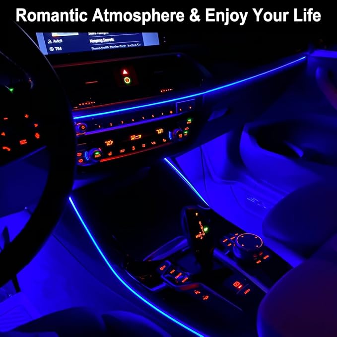 EL Wire Interior Car LED Lights, 16.5FT USB Ambient Lighting Strip, Blue | Neon Glowing Strobing Electroluminescent Wire, 6mm Sewing Edge, Inside Car Lighting Accessories - Image 5