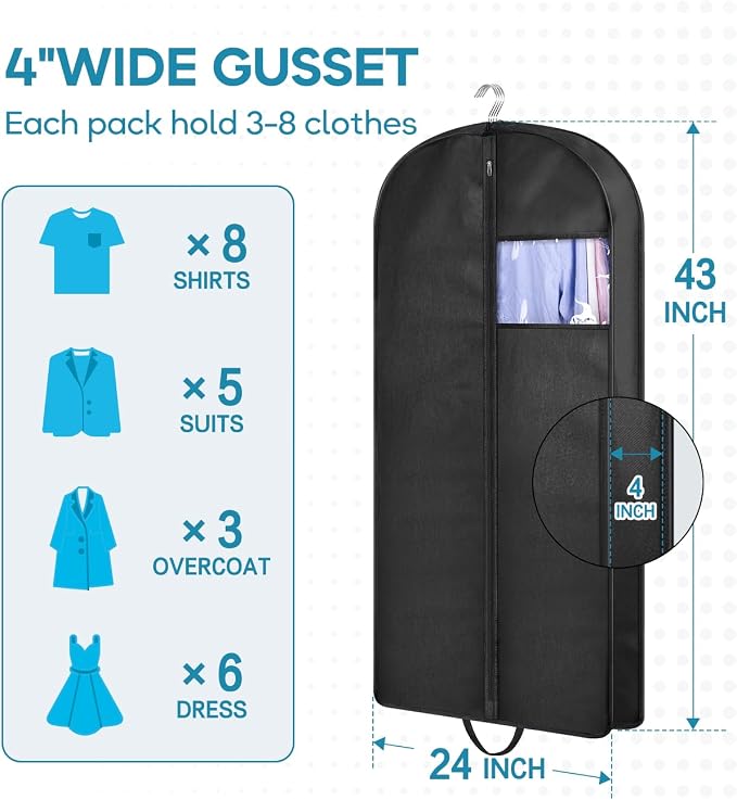 KIMBORA 43" Garment Bag for Travel, Gusseted Suit Bags for Men With Handle Garment Bags for Hanging Clothes Storage Suit Cover for Coats, Jackets, Shirts - Image 3