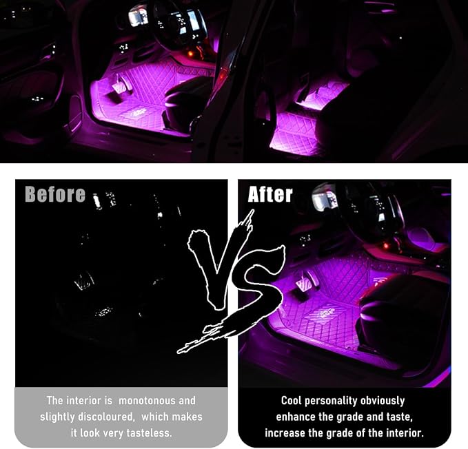 Wevdn Car Interior LED Strip Light, 12V 24 LED Waterproof Neon Ambient Night Light with USB Port, Automotive Atmosphere Decorative Under Dash Lighting Kit, Car Accessories (Pink Purple) - Image 5