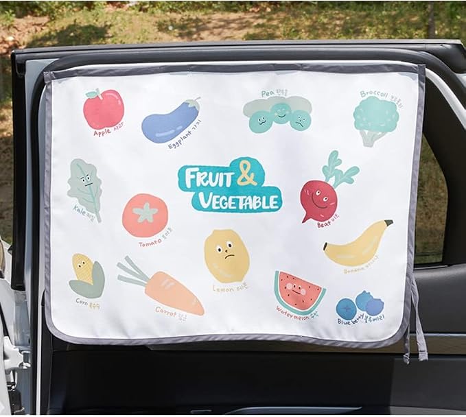 Magnetic Car Sun Shade Curtain for Side Window – Sun Blocker and UV Protector for Baby, Kids, and Pets – Universal Fit with Built-in Magnets for Steel-Framed Door (Vegetable Friends) - Image 3