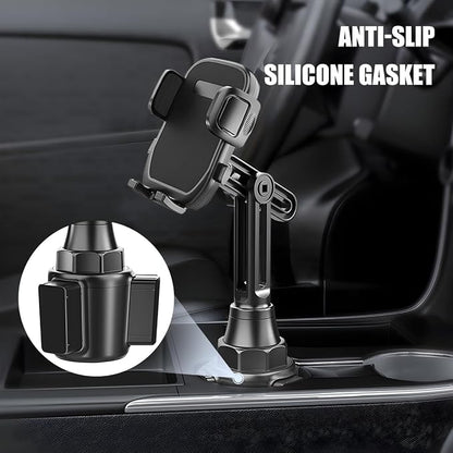 Car Cup Phone Holder, 360° Rotation with Long & Adjustable Neck | Secure side grips, stylish carbon fiber texture, auto interior smartphone expander mount accessories, universal fit - Image 4