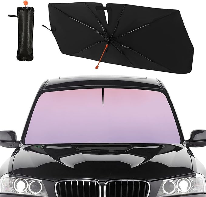 Colorful Car Windshield Sunshade Umbrella Sun Shade Umbrella for Car Foldable Windshield Umbrella Block UV Rays Heat Keep Vehicle Cool for Cars SUV 57"x30" - Image 2