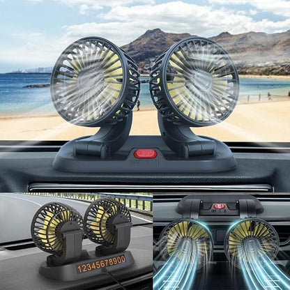 Portable 2-Head Car Cooling Fan, 12V Cigarette Lighter Plug Dashboard Fan for Vehicles Cars Trucks SUV, 360° Adjustable Heads Strong Airflow (No Battery) - Image 7