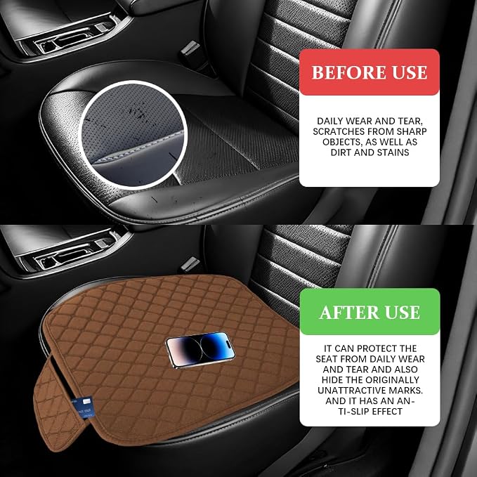 Leather Front Car Seat Cover, Anti-Slip Car Seat Bottom Covers, Full Wrapped Bottom Seat Protectors with Storage Pocket, Universal Comfortable Seat Cushion Fit Vehicles SUVs Trucks (K2-Coffee) - Image 6