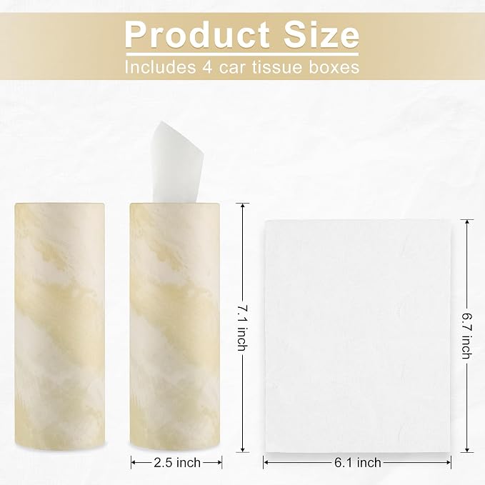 SINGARO Car Tissue Holder, 4 Pack Car Cup Holder Facial Tissues with Travel Tissue Bag, Quick and Convenient Flower Combination Box(4 Canisters/200 Tissues) Beige - Image 2