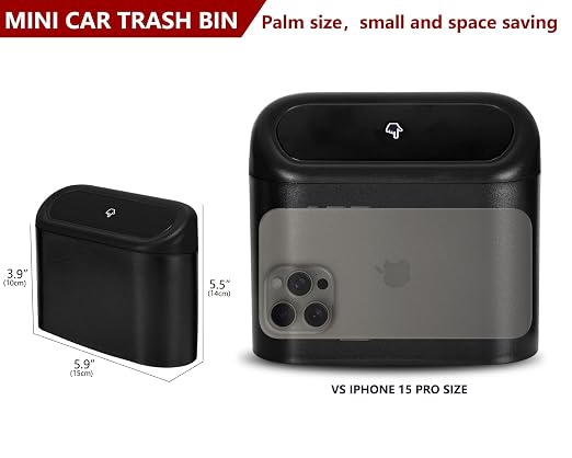 Ginsco Mini Car Trash Can with Lid, Small Car Garbage Can, Cute Leakproof ABS Car Trash Bin, Car Accessories for Interior, Garbage Bin for Car, Home, Office with 60pcs Trash Bags Black - Image 9