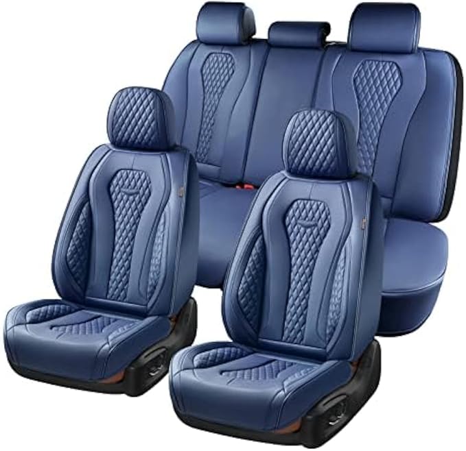 Coverado Seat Covers, Car Seat Covers Full Set, Blue Car Seat Cover, Car Seat Covers Front Seats Back Seat Cover, Waterproof Car Seat Cushion,Leather Seat Covers Seat Protector Universal Fit Most Cars by COVERADOAUTO