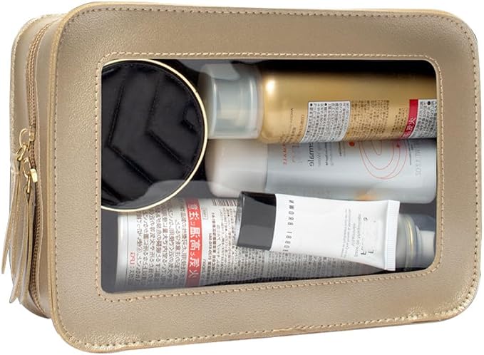 Clear Makeup Bag, Gold Travel Makeup Pouch Toiletry Bag for Women Waterproof Small Cosmetic Bag Case Small Make Up Bag with Zipper Car Organizer Car Essentials for Women Men - Image 8