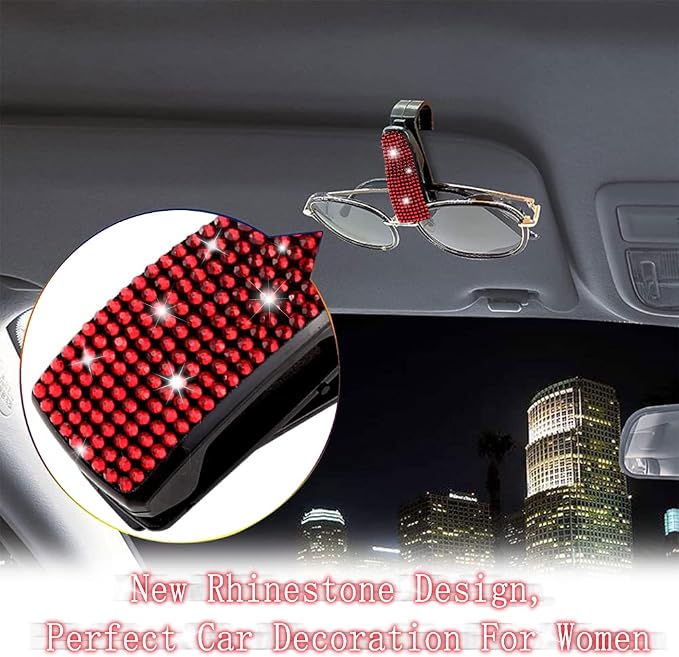 2PCS Bling Rhinestone Car Sun Visor Glasses Holders W/Anti-Scratch Sponge | Car Decoration for Women Girls,Ticket Card Clip Visor Organizer,Universal Rhinestone Auto Accessories - Image 3