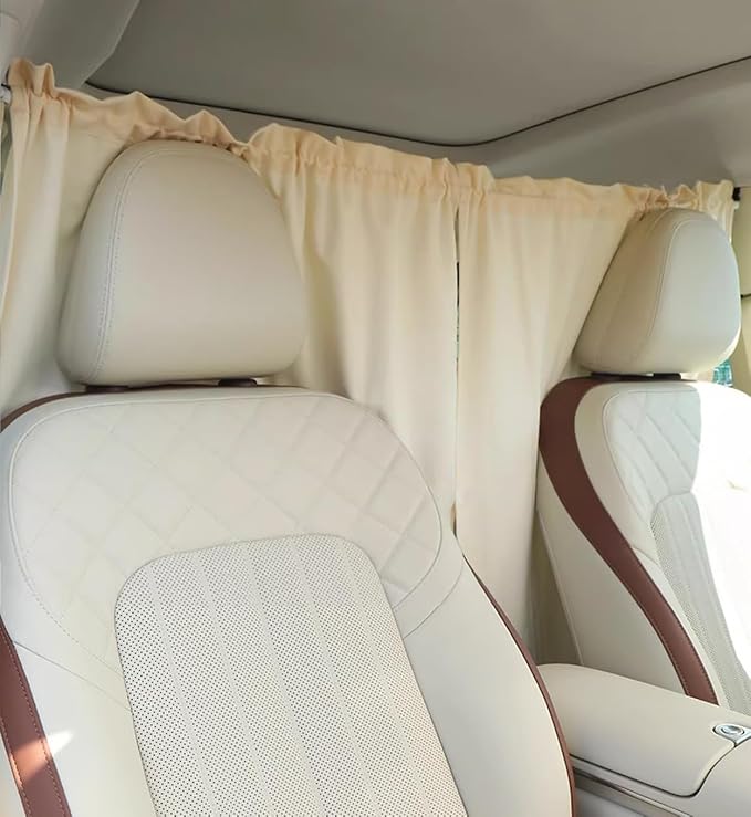 Car Divider Privacy Curtain, Blackout Suede Sun Shade Cover Front & Rear Seat Partition Space Divider Auto Van Truck Interior Accessories for Family Camping Baby Sleeping (Beige, Large) by MEEWOO