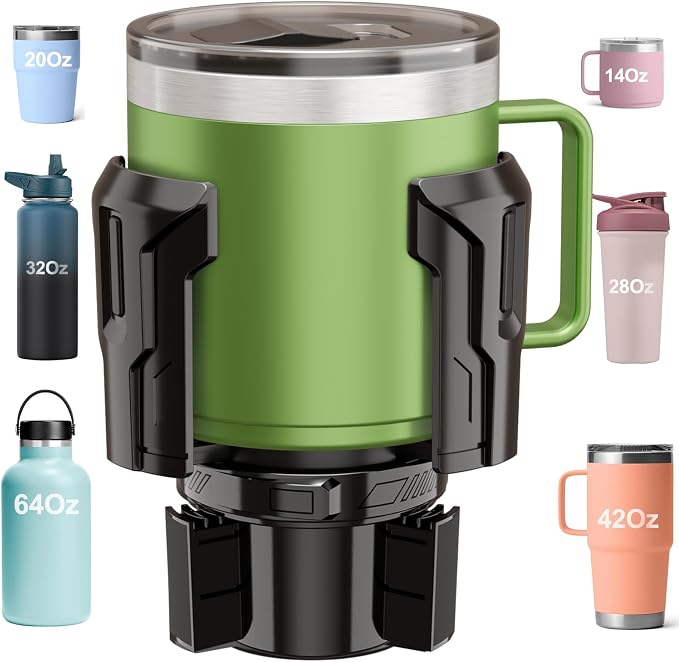 Car Cup Holder Expander: One-Button Open, Universal, Adjustable Holder(Diameter 2.6"- 4.8"), Cup Holder Expander for Yeti, Hydro Flask, Nalgene, Takeya, Camelbak, Ramblers, Owala, Tumblers, Mugs by FLLIK
