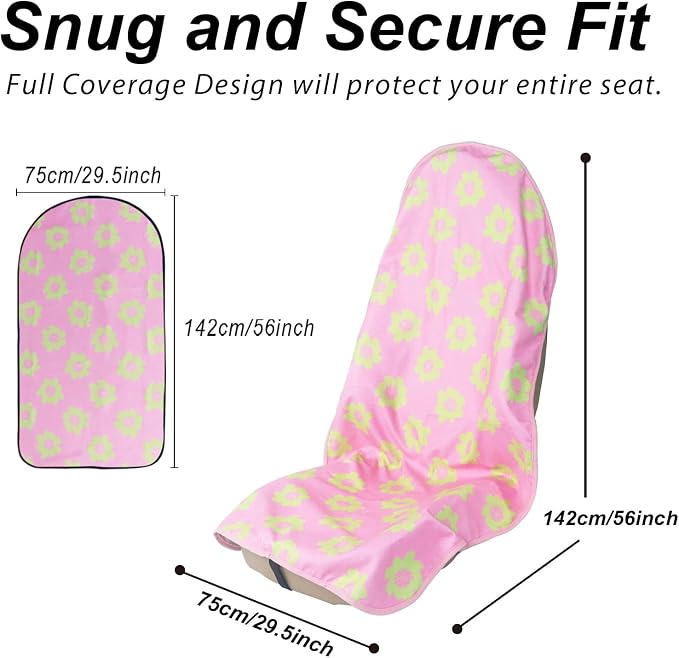 Sweat Towel Car Seat Cover Protector Front Seats for Gym Workout, Running, Swimming, Beach and Hiking, Waterproof Universal Seat Cover for Car, Trucks, Van & SUV (2, Pink Flower, Front) - Image 2