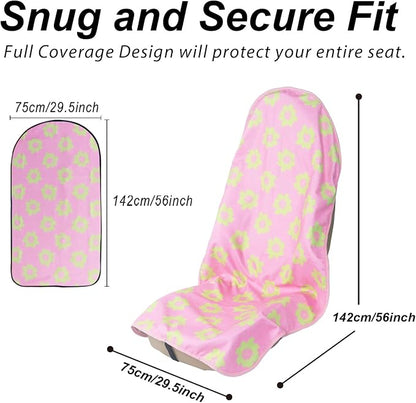Sweat Towel Car Seat Cover Protector Front Seats for Gym Workout, Running, Swimming, Beach and Hiking, Waterproof Universal Seat Cover for Car, Trucks, Van & SUV (2, Pink Flower, Front) - Image 2