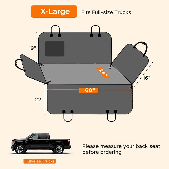 URPOWER XL Dog Seat Cover for Full-Size Truck Back Seat, Waterproof Hammock | 600D Oxford, Side Flaps with Zippers, Scratch Resistant, Non-Slip, Easy Install, Machine Washable, Dog Seat Belt Included - Image 6