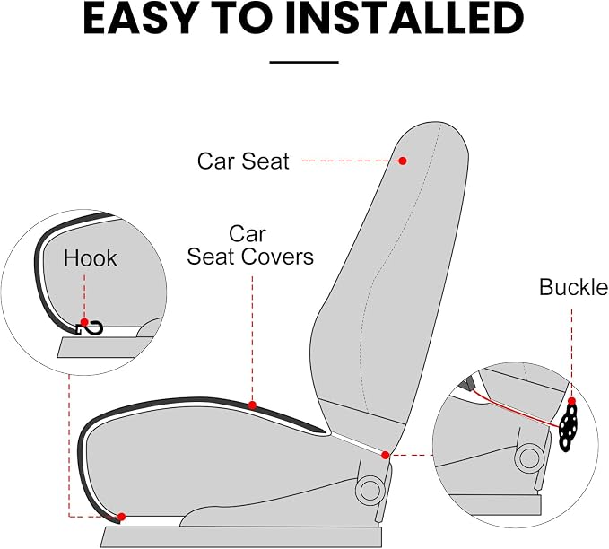 surpassme Comfortable Car Seat Covers Universal Front Seat Covers for Car Accessories with Storage Pockets, Padded Car Interior Covers for Automotive, SUV, Truck, and Van(Khaki) - Image 5