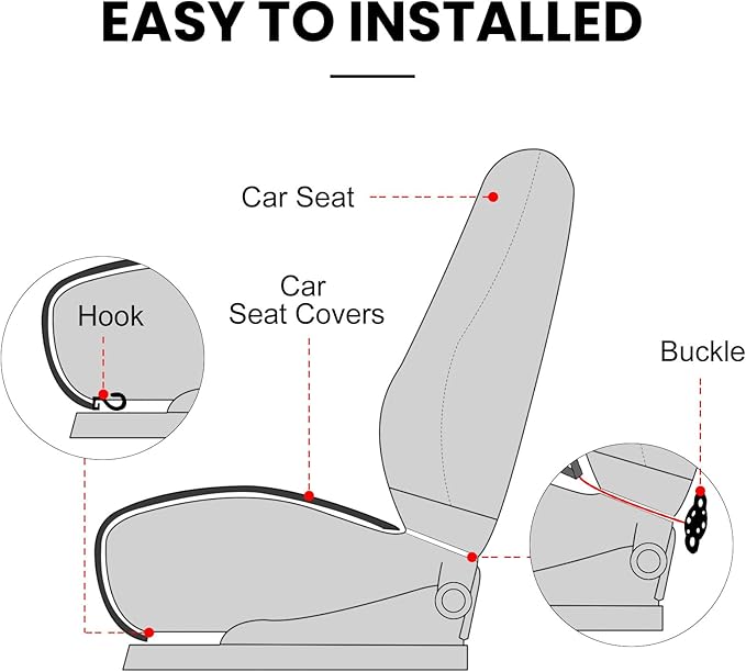 surpassme 2pc Comfortable Car Seat Covers Universal Front Seat Covers for Car Accessories with Storage Pockets, Padded Car Interior Covers for Automotive, SUV, Truck, and Van(Khaki) - Image 5