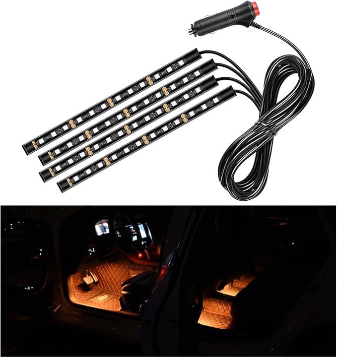 Car LED Strip Light, 48 LEDs RGB Neon Interior Atmosphere Lights, 12V Under Dash Ambient Night Light, Cigarette Lighter Auto Interior Decorative Lamp, Car Accessories (Orange-Yellow) by Sylvil