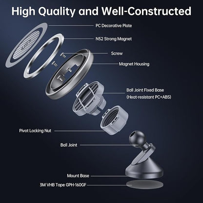SYNCWIRE MagSafe Car Mount, Adjustable Magnetic Phone Holder, Carbon Fiber | 360° Rotating Strong Magnet Phone Mount with 3M VHB Adhesive, Compatible with iPhone 17/16/15/14/13/12 & MagSafe Cases - Image 7