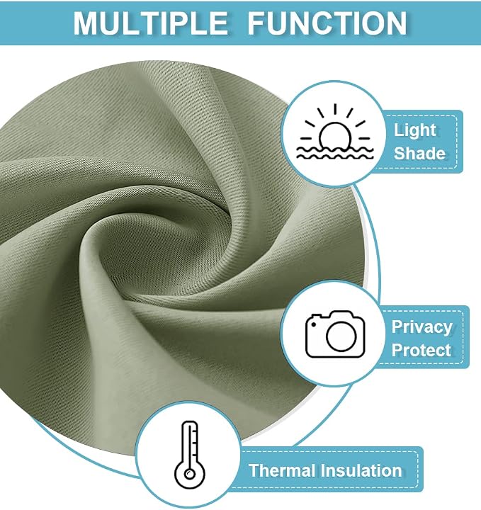 RYB HOME Short Blackout Curtains for Bedroom, Room Darkening Insulated | Rod Pocket, Summer Heat Light UV Blocking, Energy Saving, Drapes for Nursery, W34 x L45, Sage Green, 2 Panels - Image 5